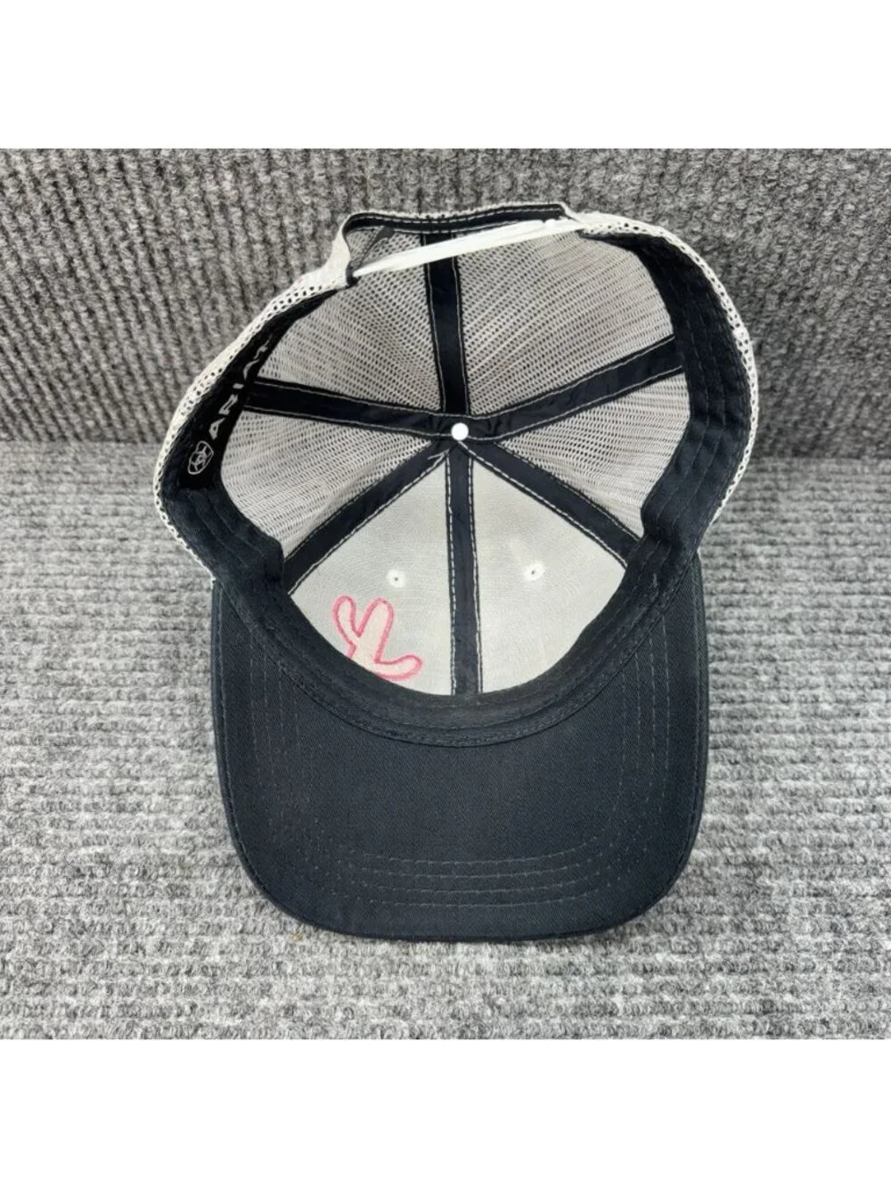 Ariat Trucker Hat Cap Cactus Thick Stitch Black Pink Mesh Back Cowgirl Western